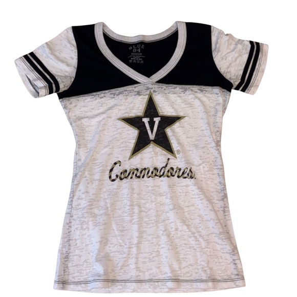 Vanderbilt Commodores V-Neck Tee Blue 84 Medium USA Made NCAA T-shirt Nashville - Picture 1 of 6